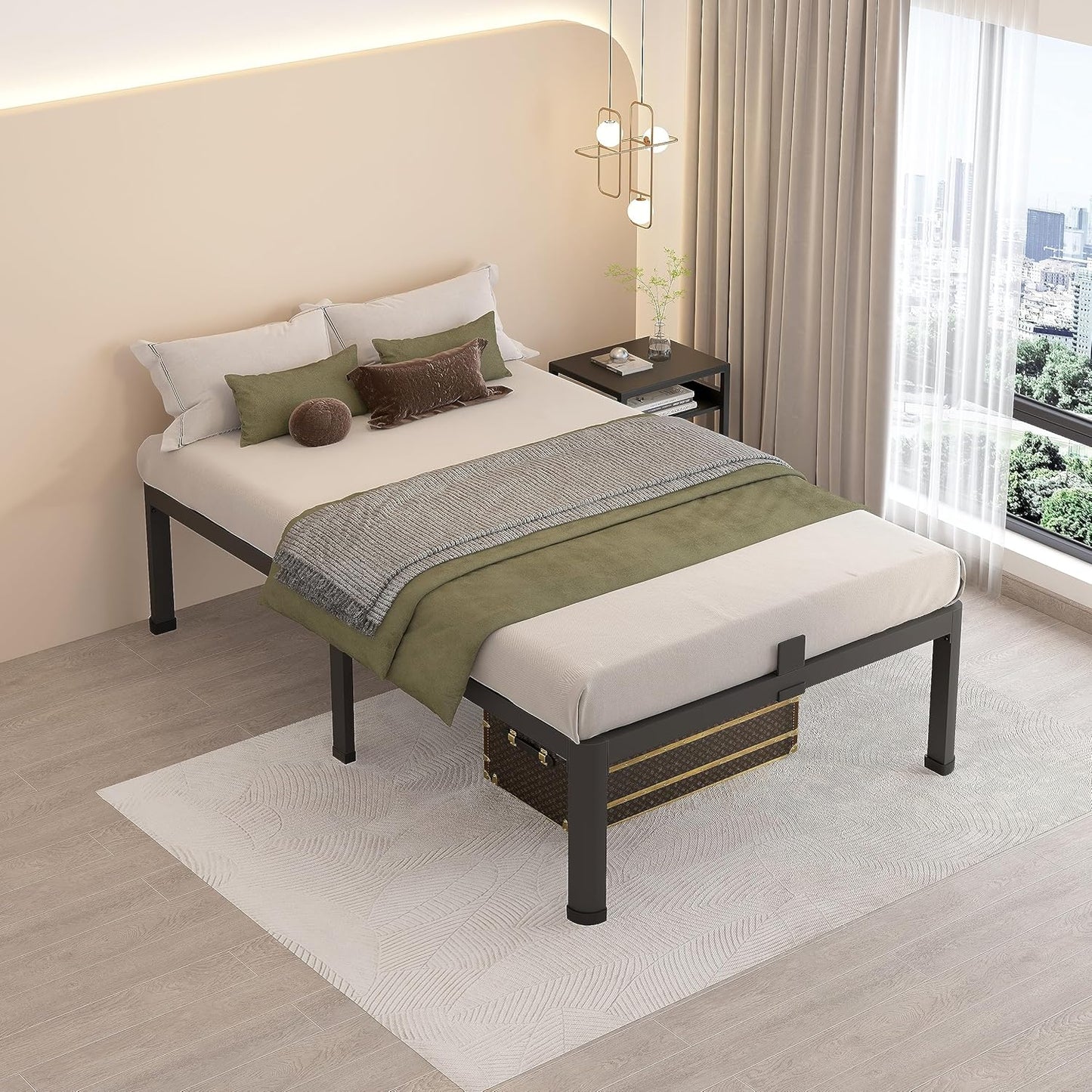 MAF 16 Inch Twin Bed Frames with Round Corner Legs Mattress Slide Stopper No Box Spring Needed Heavy Duty Metal Platform Bed Frame Under-Bed Storage Space, 3000 LBS Steel Slats Support