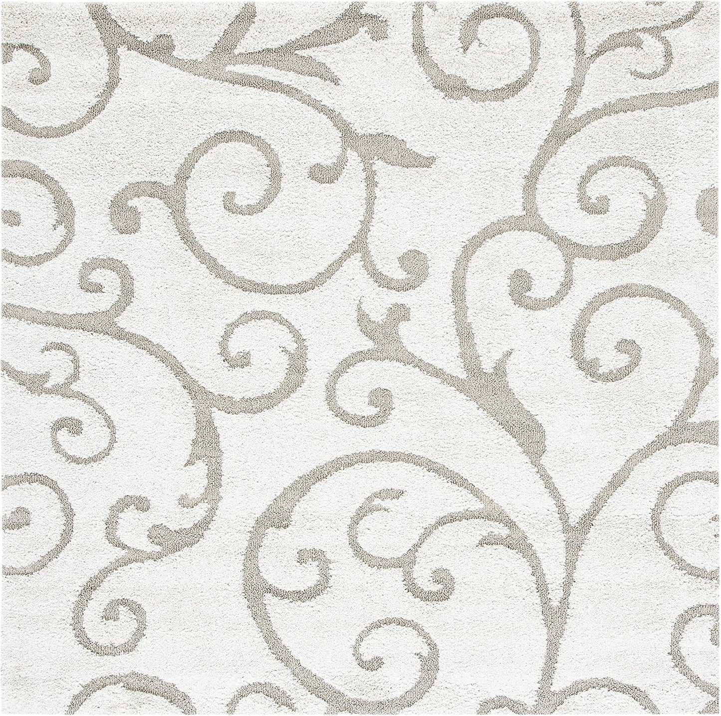 SAFAVIEH Florida Shag Collection Area Rug - 6'7" Square, Ivory & Beige, Scroll Design, Non-Shedding & Easy Care, 1.2-inch Thick Ideal for High Traffic Areas in Living Room, Bedroom (SG455-13LT)