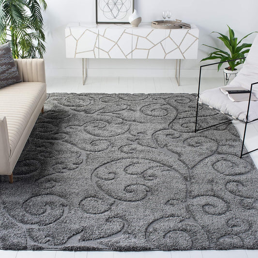 SAFAVIEH Florida Shag Collection X-Large Area Rug - 11' x 15', Grey, Scroll Design, Non-Shedding & Easy Care, 1.2-inch Thick Ideal for High Traffic Areas in Living Room, Bedroom (SG455-8013)