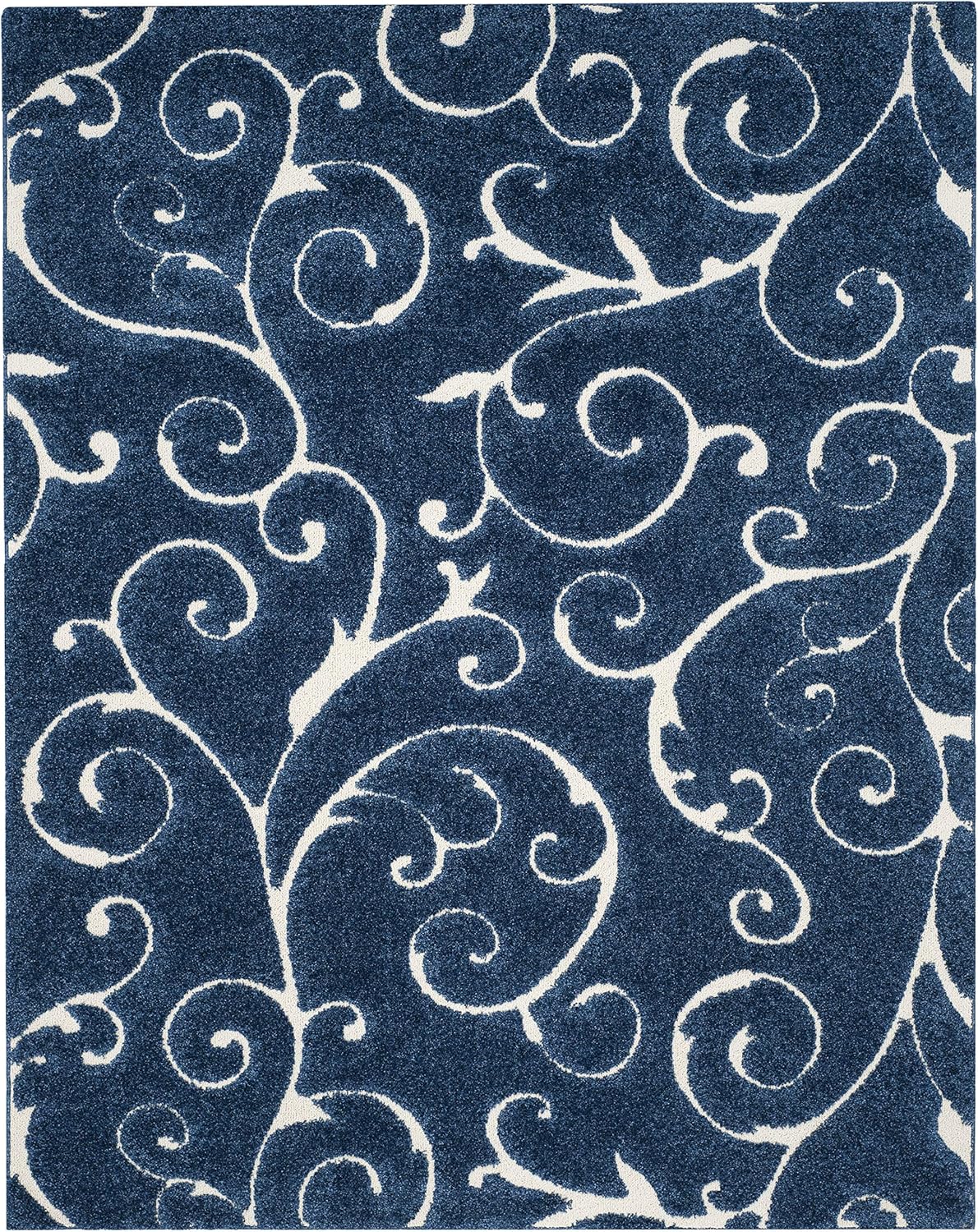 SAFAVIEH Florida Shag Collection Area Rug - 9'6" x 13', Dark Blue & Cream, Scroll Design, Non-Shedding & Easy Care, 1.2-inch Thick Ideal for High Traffic Areas in Living Room, Bedroom (SG455-6511)