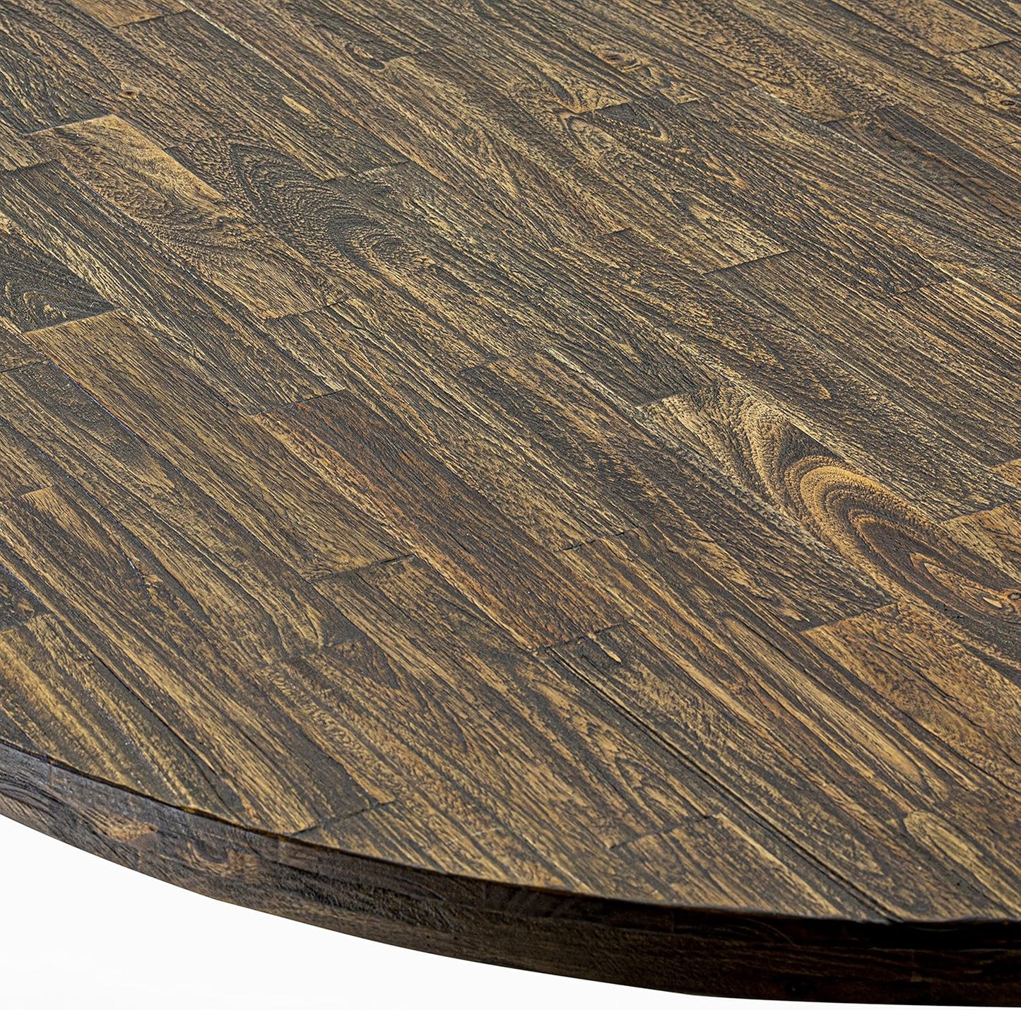 East West Furniture I3MZ5-748 5 Piece Dining Room Table Set Includes a Round Kitchen Table with Pedestal and 4 Coffee Linen Fabric Parson Dining Chairs, 48x48 Inch, Distressed Jacobean