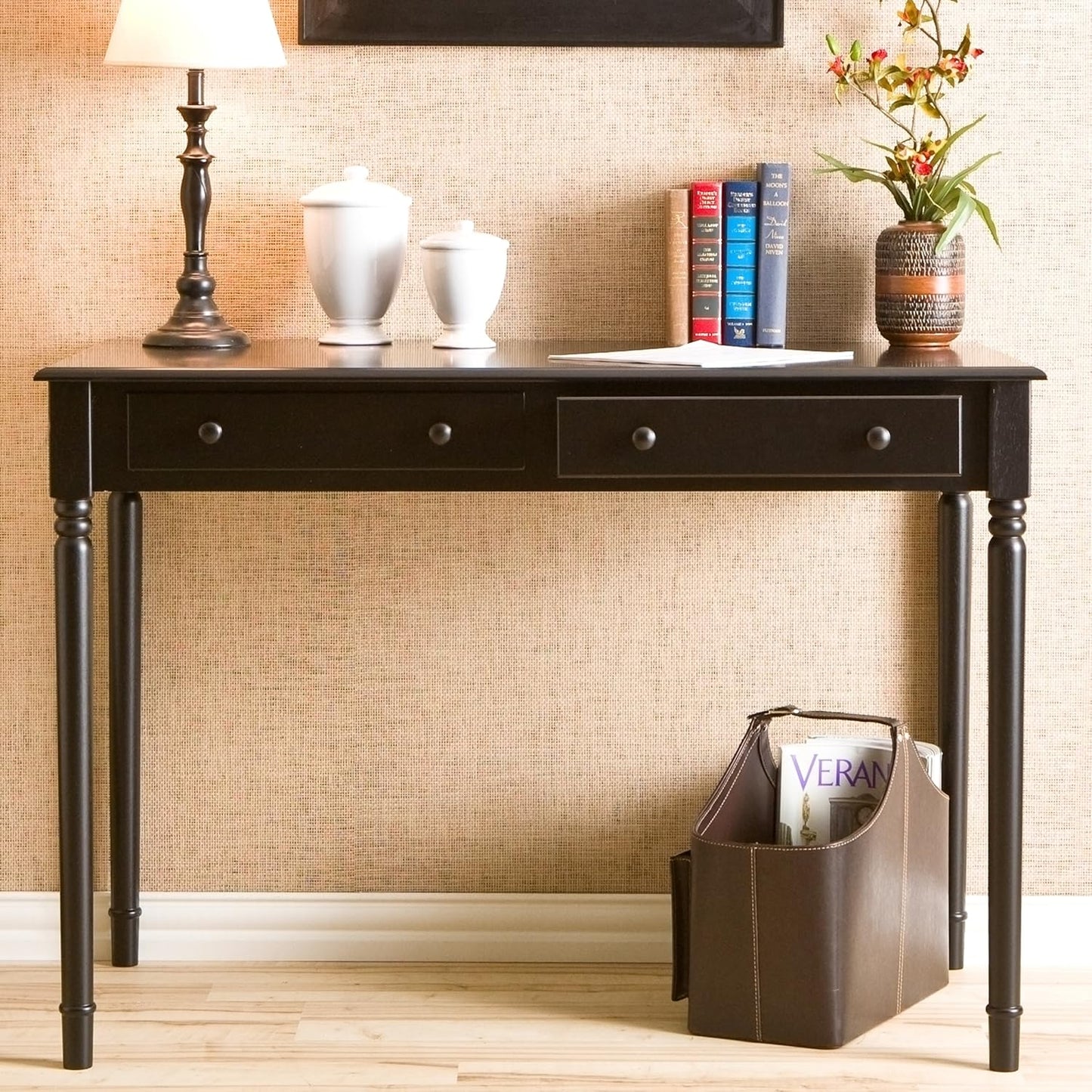 SEI Furniture Janice 2-Drawer Slim Profile Writing Desk, 42.75" W, Satin Black