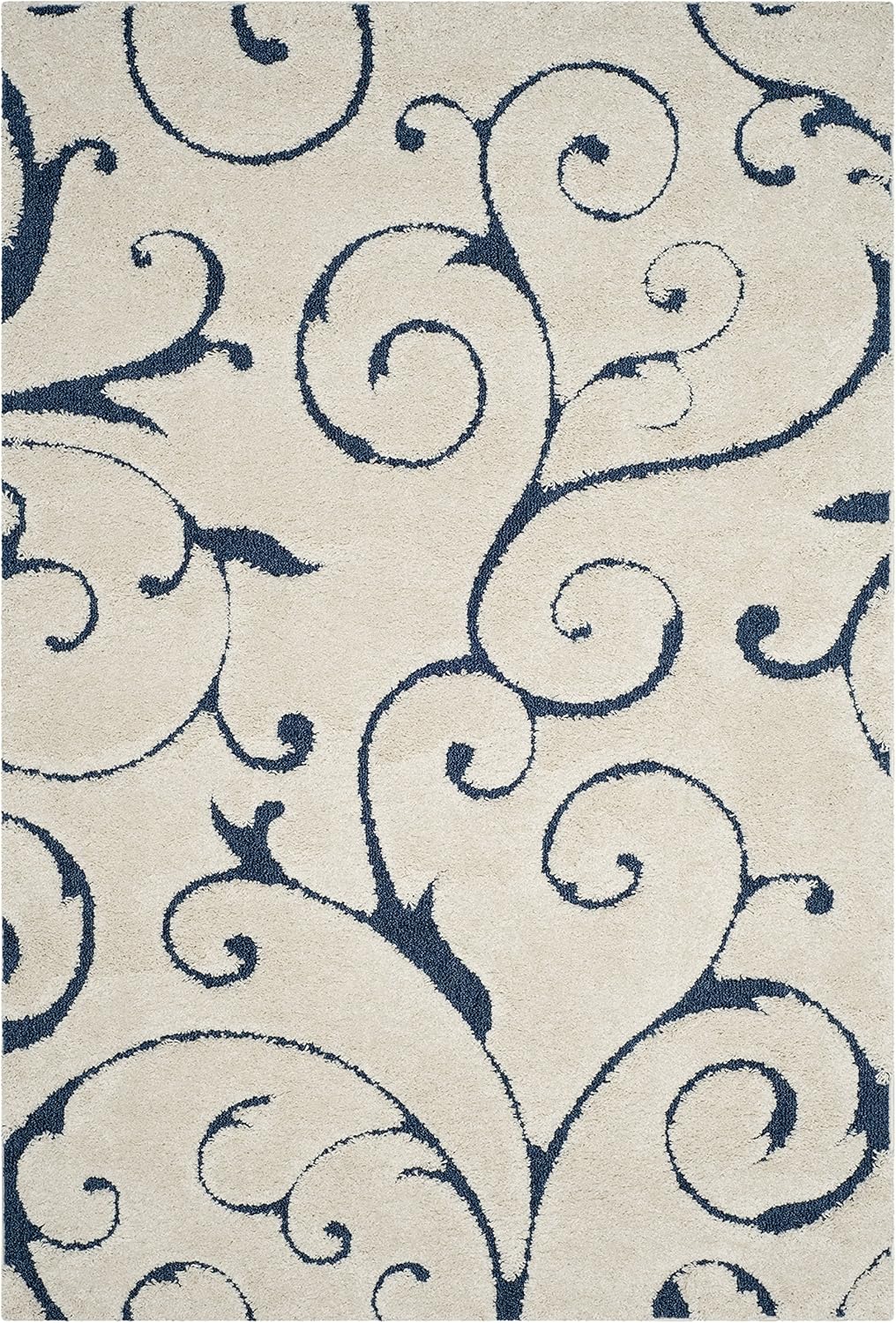 SAFAVIEH Florida Shag Collection Area Rug - 5'3" x 7'6", Cream & Blue, Scroll Design, Non-Shedding & Easy Care, 1.2-inch Thick Ideal for High Traffic Areas in Living Room, Bedroom (SG455-1165)