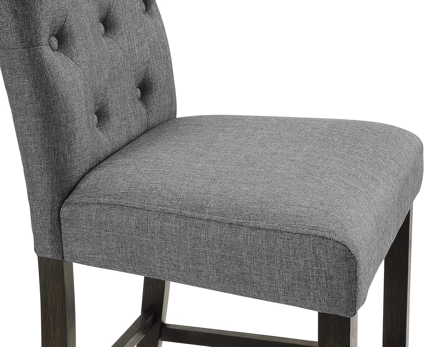 Roundhill Furniture Hendley Solid Wood Tufted Counter Height Stools, Set of 2, Gray