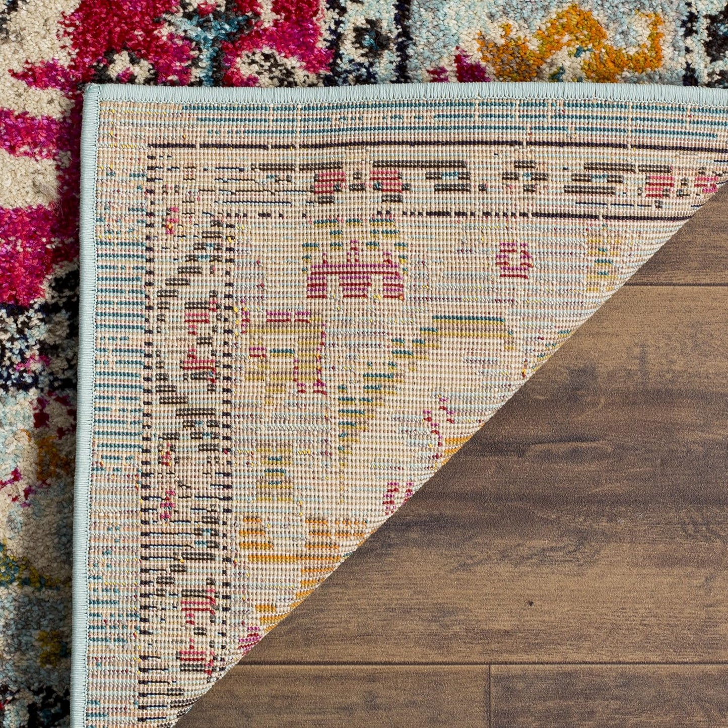 SAFAVIEH Monaco Collection Area Rug - 8'8" Square, Light Blue & Fuchsia, Boho Chic Medallion Distressed Design, Non-Shedding & Easy Care, Ideal for High Traffic Areas in Living Room, Bedroom (MNC243J)