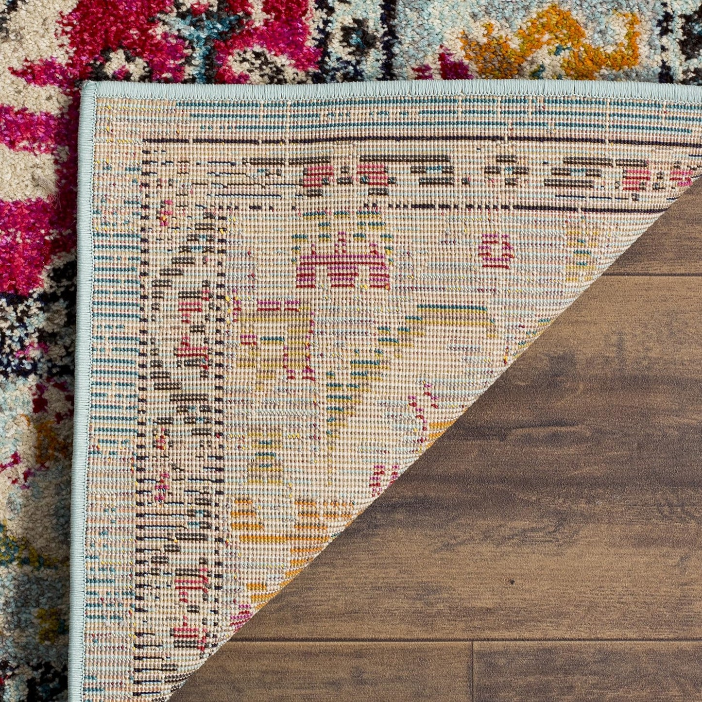 SAFAVIEH Monaco Collection Runner Rug - 2'2" x 8', Light Blue & Fuchsia, Boho Chic Medallion Distressed Design, Non-Shedding & Easy Care, Ideal for High Traffic Areas in Living Room, Bedroom (MNC243J)