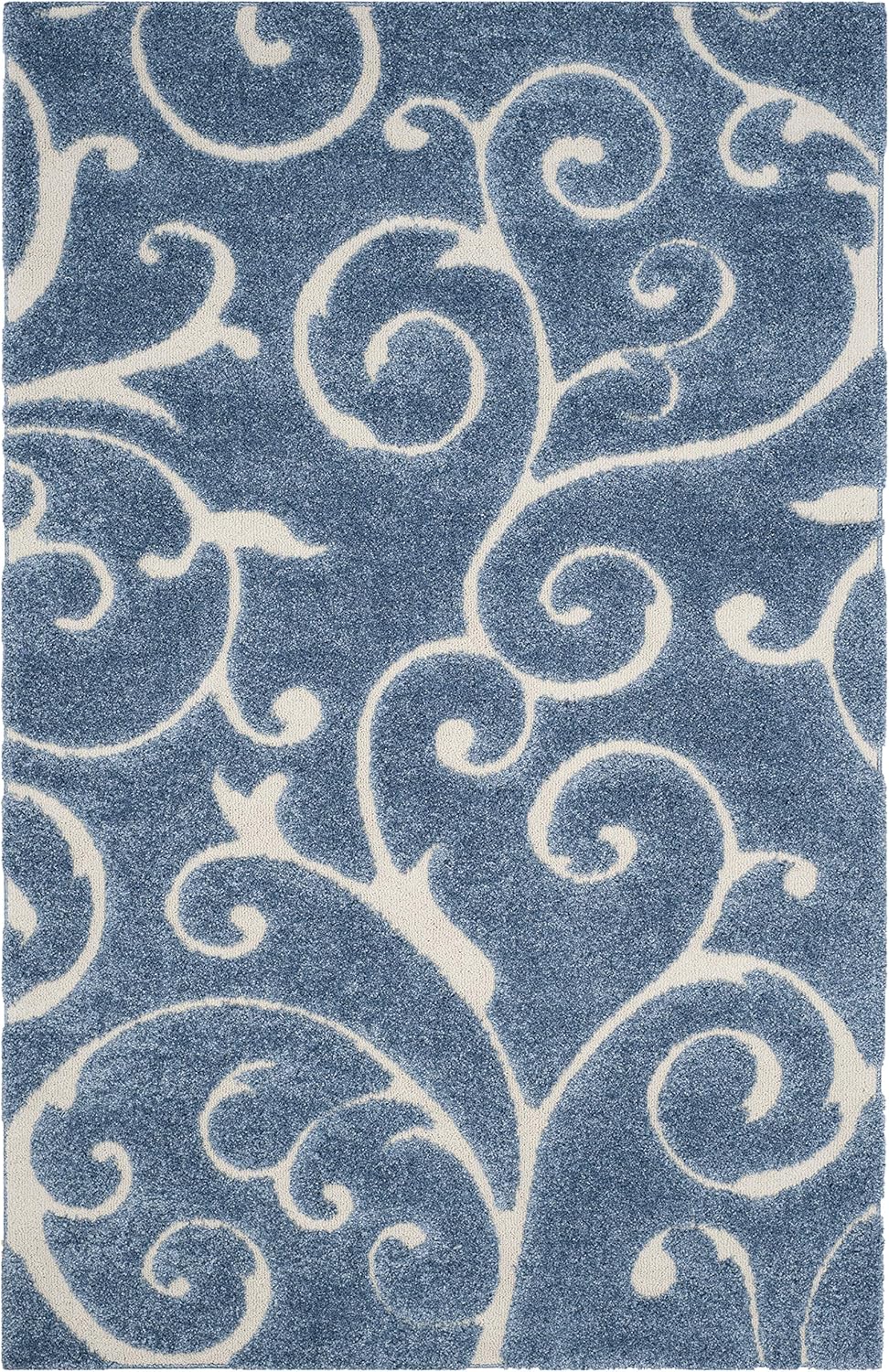 SAFAVIEH Florida Shag Collection Area Rug - 5'3" x 7'6", Light Blue & Cream, Scroll Design, Non-Shedding & Easy Care, 1.2-inch Thick Ideal for High Traffic Areas in Living Room, Bedroom (SG455-6011)