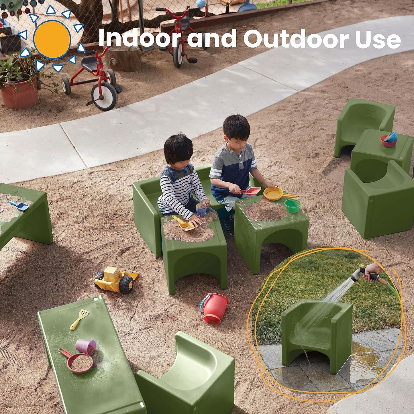 ECR4Kids Tri-Me Table and Cube Chair Set, Multipurpose Furniture, Hunter Green, 3-Piece