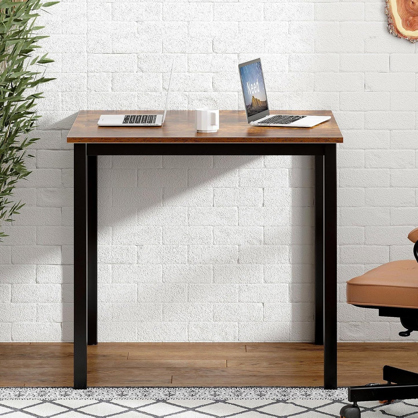 Need Small Computer Desk for Home&Office- 31.5'' Length Small Writing Desk Gaming Desk Students Laptop Use, Rustic Brown Desktop & Black Frame AC3FB(8060)