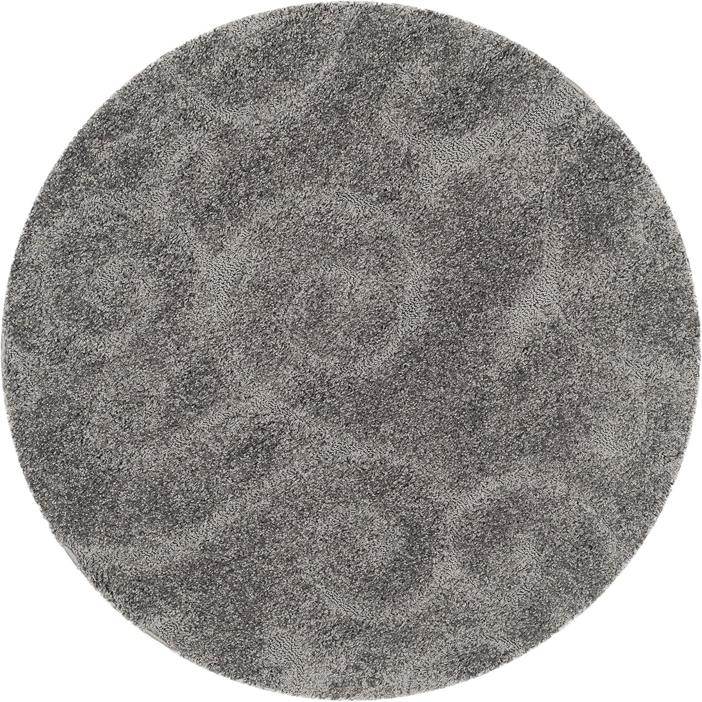 SAFAVIEH Florida Shag Collection Area Rug - 4' Round, Grey, Scroll Design, Non-Shedding & Easy Care, 1.2-inch Thick Ideal for High Traffic Areas in Living Room, Bedroom (SG455-8013)