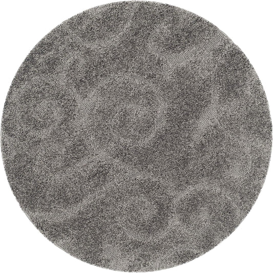 SAFAVIEH Florida Shag Collection Area Rug - 4' Round, Grey, Scroll Design, Non-Shedding & Easy Care, 1.2-inch Thick Ideal for High Traffic Areas in Living Room, Bedroom (SG455-8013)
