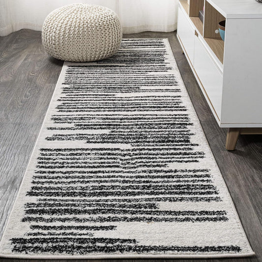 JONATHAN Y Khalil Modern Berber Stripe Cream/Black Runner Rug, 2x8, Contemporary, Bohemian, Easy-Cleaning for Living Room, Bedroom, Kitchen, Pet Friendly, Non-Shedding (MOH207A-28)