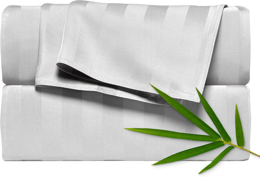 Queen Sheets by Pure Bamboo, Genuine 100% Organic Viscose Derived from Bamboo Bed Sheet Set, Luxuriously Soft & Cooling, Double Stitching, Lifetime Quality Promise (Queen, Jacquard White)