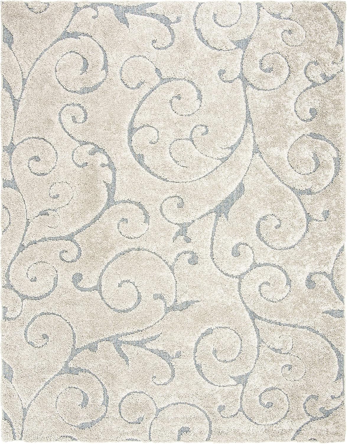 SAFAVIEH Florida Shag Collection Area Rug - 5'3" x 7'6", Beige & Blue Grey, Scroll Design, Non-Shedding & Easy Care, 1.2-inch Thick Ideal for High Traffic Areas in Living Room, Bedroom (SG455-1155)