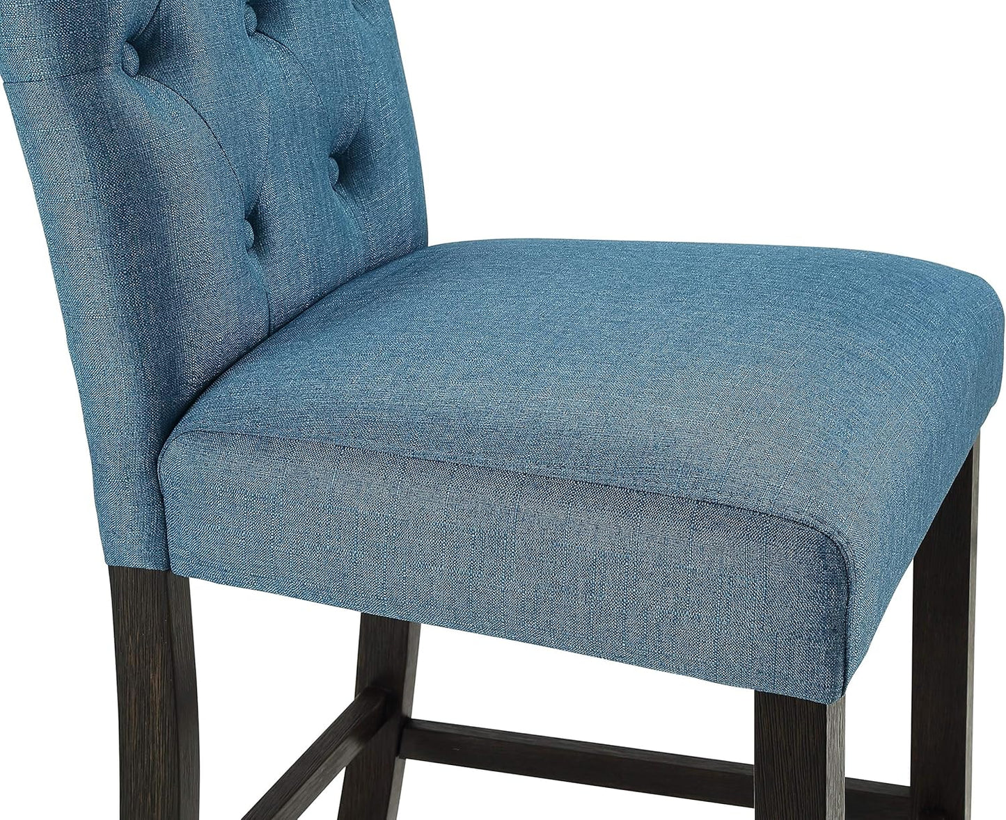 Roundhill Furniture Hendley Solid Wood Tufted Counter Height Stools, Set of 2, Blue