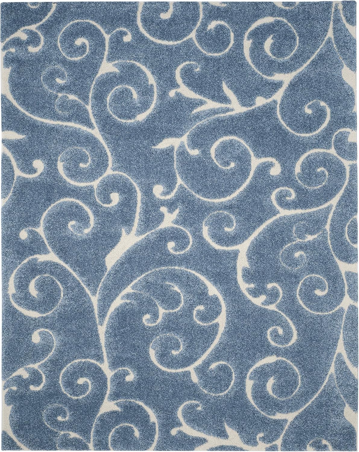 SAFAVIEH Florida Shag Collection Area Rug - 8'6" x 12', Light Blue & Cream, Scroll Design, Non-Shedding & Easy Care, 1.2-inch Thick Ideal for High Traffic Areas in Living Room, Bedroom (SG455-6011)