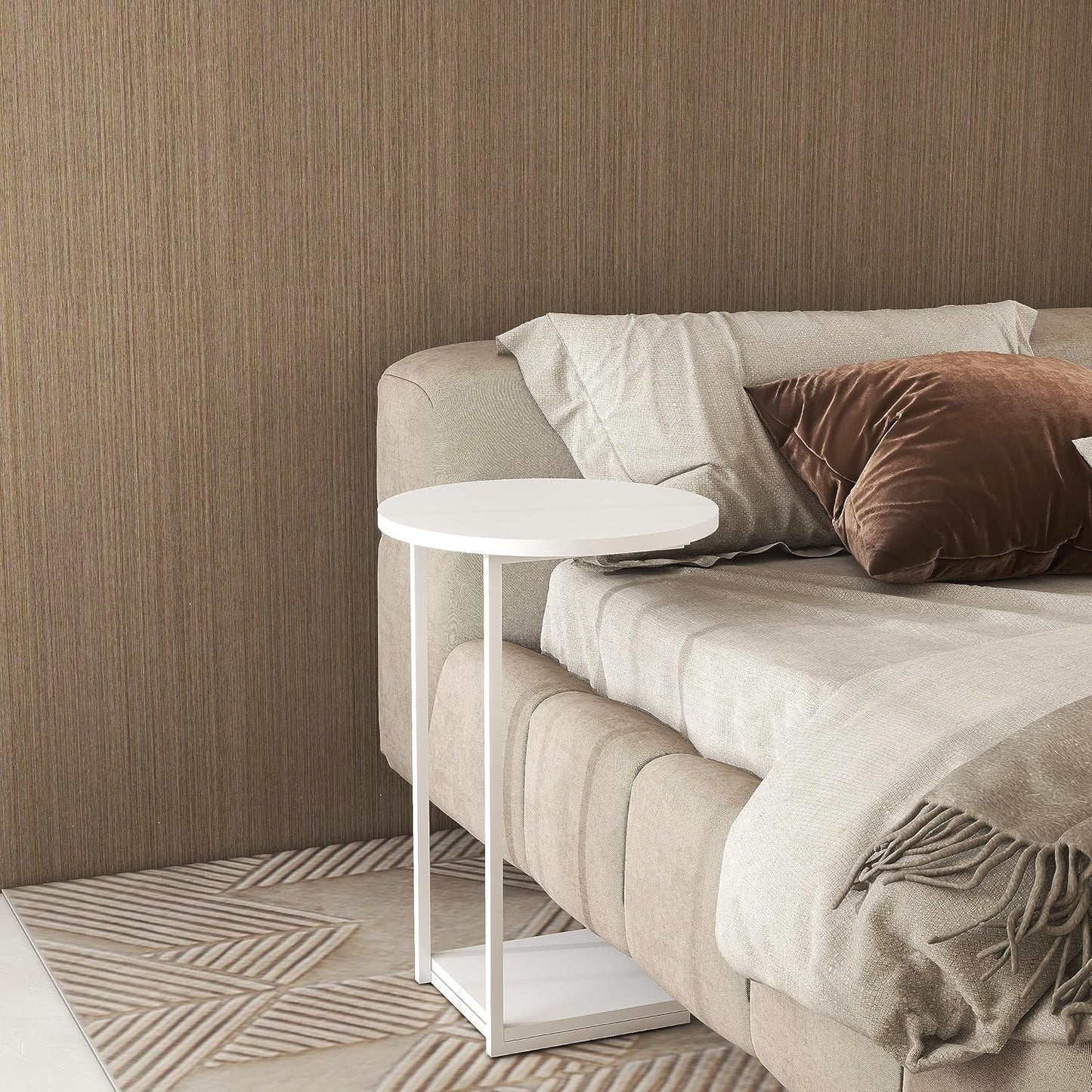 HDANI C Shaped End Table Set of 2,Couch Side Table That Slide Under,C Table End Table for Livingroom,Bedroom, Office (White)