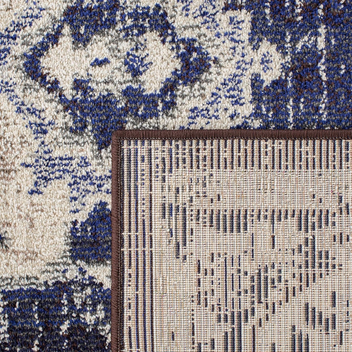 SAFAVIEH Monaco Collection Runner Rug - 2'2" x 8', Ivory & Navy, Boho Chic Medallion Distressed Design, Non-Shedding & Easy Care, Ideal for High Traffic Areas in Living Room, Bedroom (MNC243C)