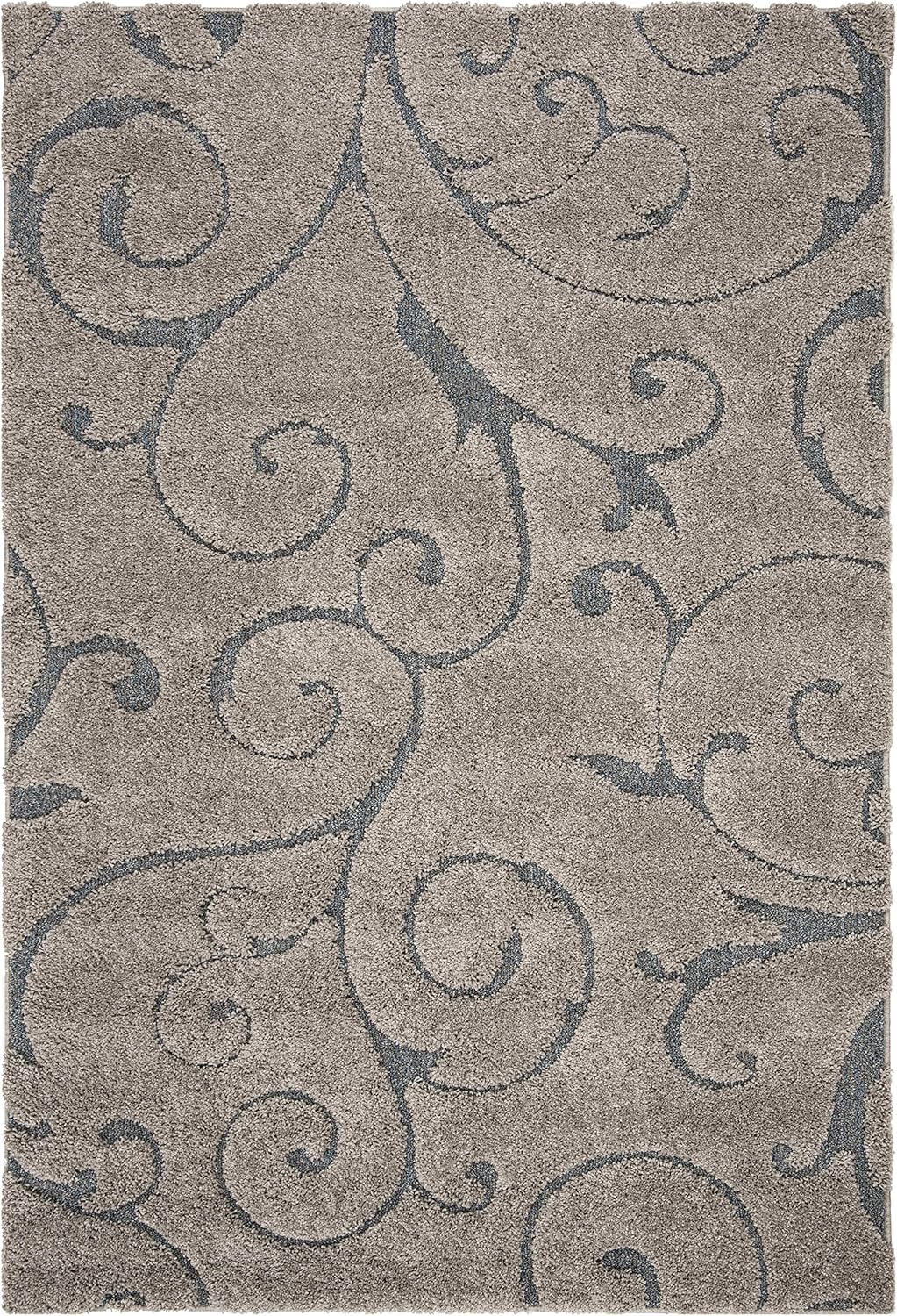 SAFAVIEH Florida Shag Collection Area Rug - 6' x 9', Grey & Light Blue, Scroll Design, Non-Shedding & Easy Care, 1.2-inch Thick Ideal for High Traffic Areas in Living Room, Bedroom (SG455-1160)