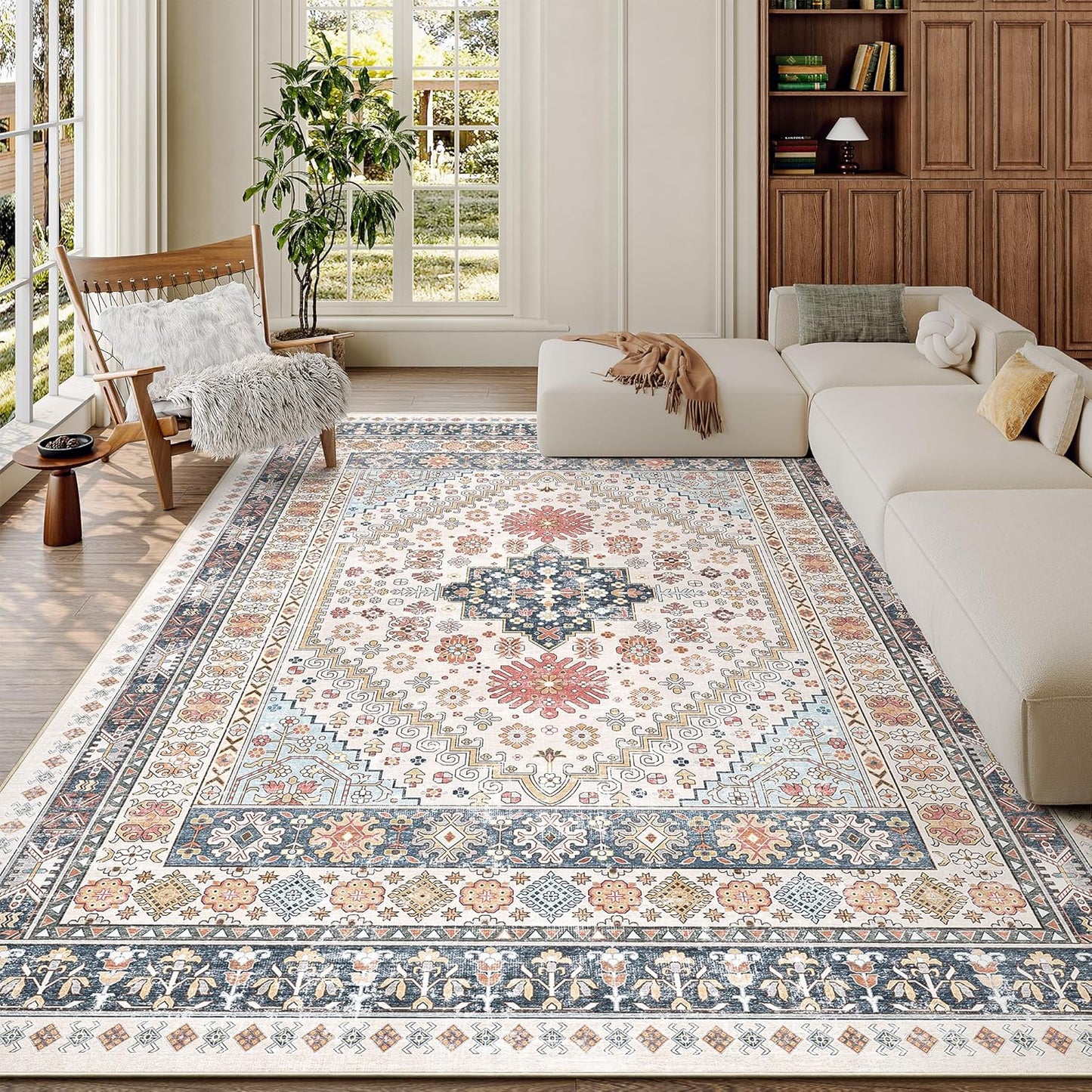 zesthome 5x7 Area Rugs - Ultra-Thin Washble Rug, Stain Resistant Anti Slip Backing Rugs for Living Room,Bedroom, Vintage Home Decor Area Rug (Multi,5'x7')