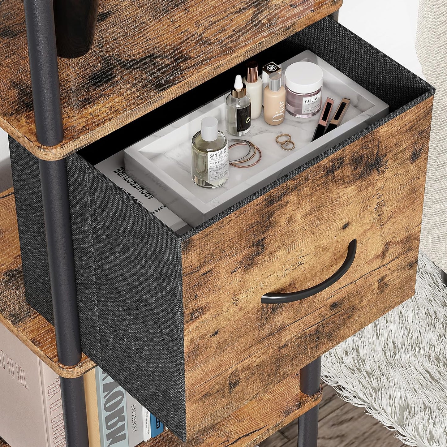 6-Tier Bookshelf with Drawer,Narrow Bookshelves Organizer,Floor Standing Ladder Shelf,Tall Bookcase for Small Space,Book shelf with Storage for Living Room, Bedroom, Office, Study Rustic Brown HBC505R