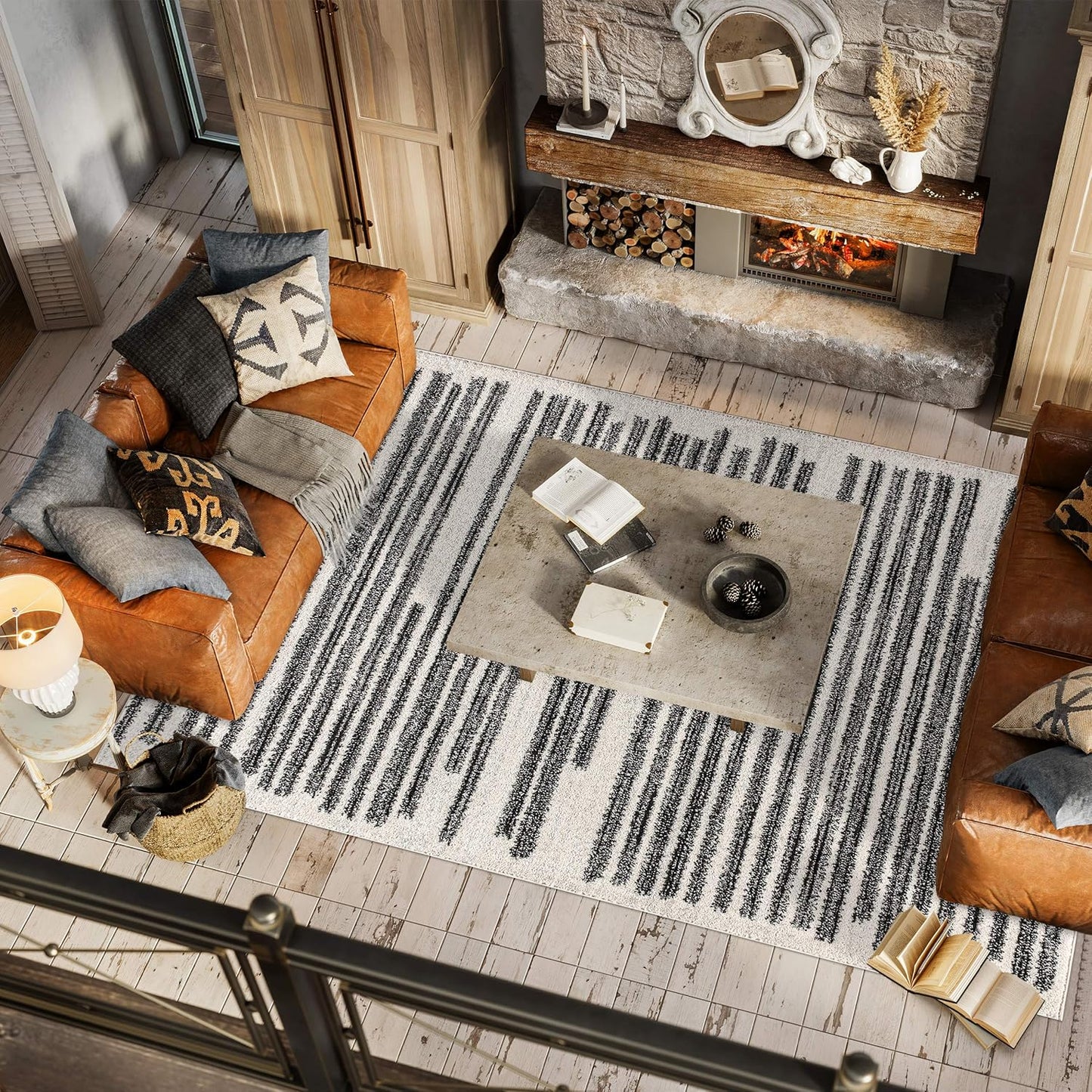 JONATHAN Y Khalil Modern Berber Stripe Cream/Black Indoor Area Rug, 3x5, Contemporary, Bohemian, Easy-Cleaning for Living Room, Bedroom, Kitchen, Pet Friendly, Non-Shedding (MOH207A-3)