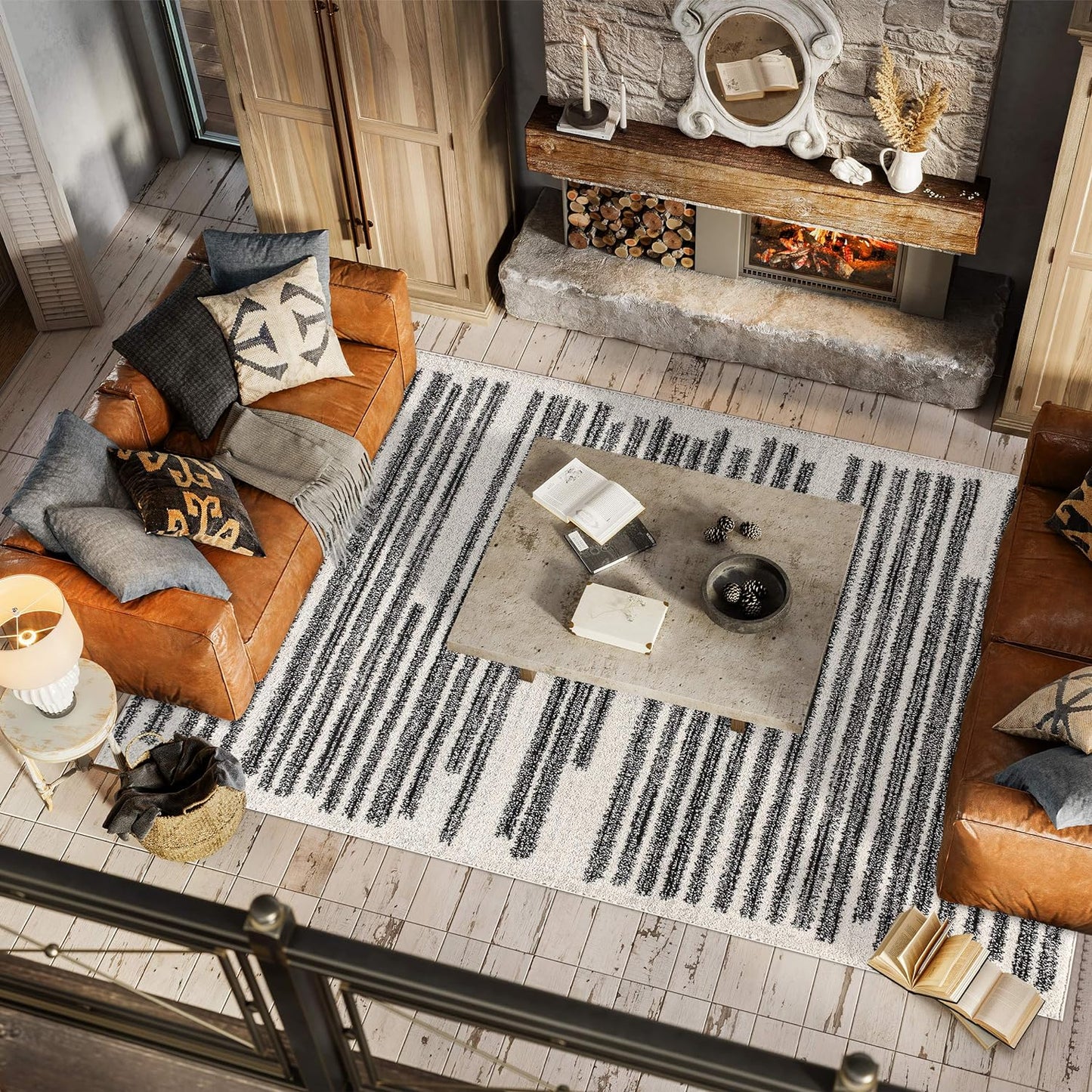 JONATHAN Y Khalil Modern Berber Stripe Cream/Black Indoor Area Rug, 8x10, Contemporary, Bohemian, Easy-Cleaning for Living Room, Bedroom, Kitchen, Pet Friendly, Non-Shedding (MOH207A-8)