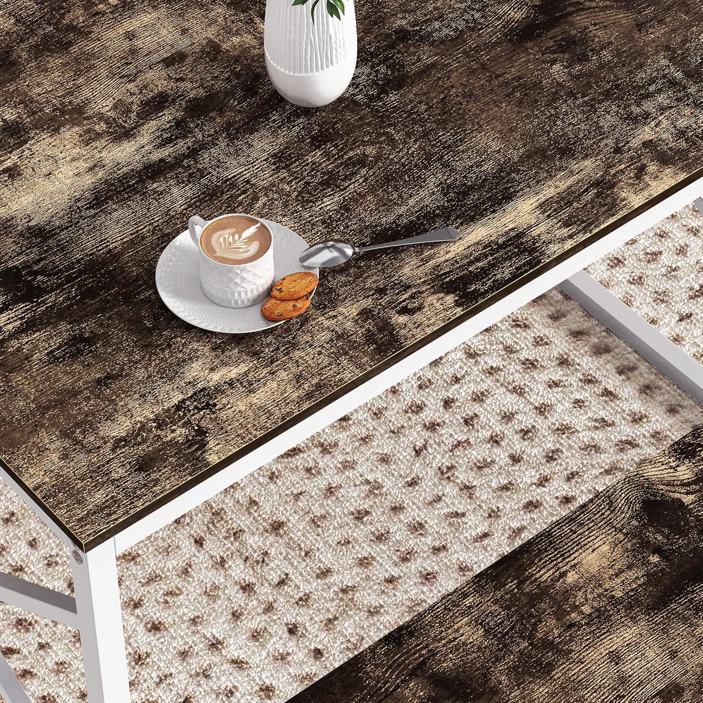 VECELO Kitchen Table with 2 Benches for 4, 43.3'' Wood Dining Room Dinette Sets with Metal Frame for Breakfast Nook and Small Space, Dark Brown