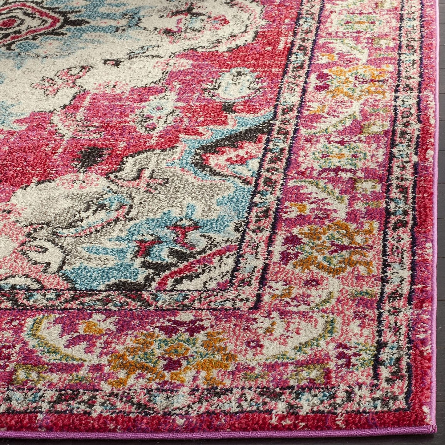 SAFAVIEH Monaco Collection X-Large Area Rug - 11' x 15', Pink & Multi, Boho Chic Medallion Distressed Design, Non-Shedding & Easy Care, Ideal for High Traffic Areas in Living Room, Bedroom (MNC243D)