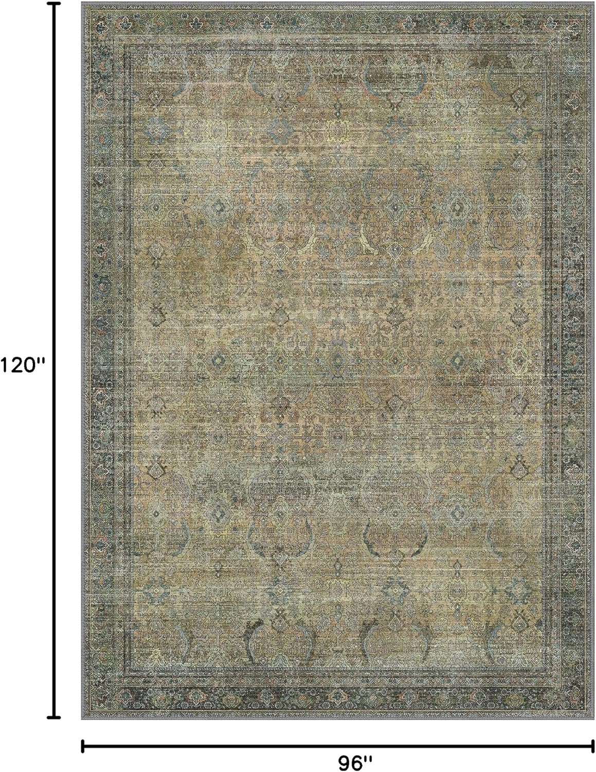 8X10 Area Rugs Machine Washable Rugs for Living Room, Vintage Boho Large Rugs for Bedroom Dining Room, Non Slip Indoor Soft Distressed Lightweight Thin Low Pile Carpet, Vintage Sunset
