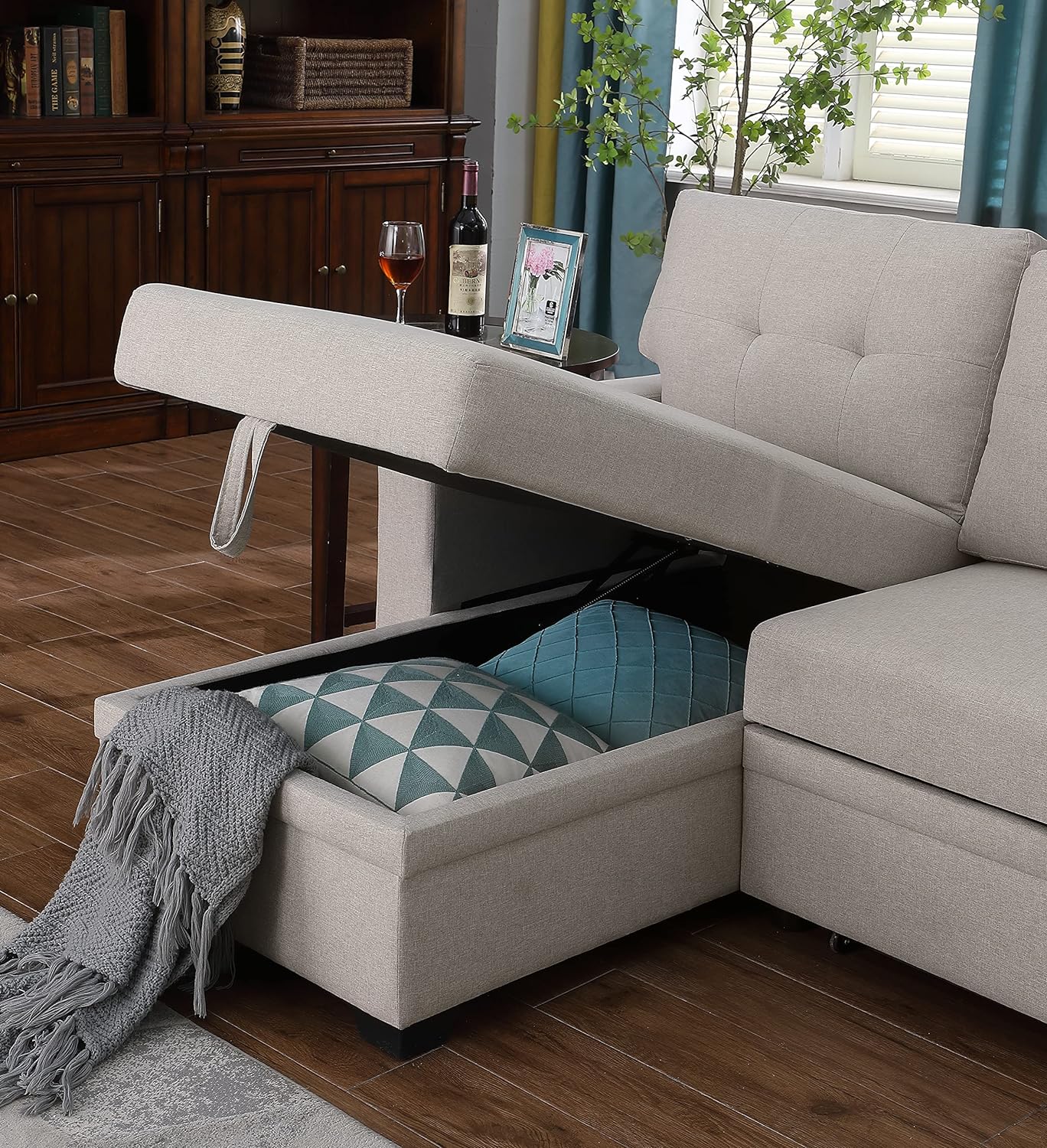 Devion Furniture Meridian 4-in-1 Convertible L Shaped Couch with Pull Out Bed and Storage, Sectional Sleeper Sofa with Reversible Chaise for Living Room, Apartment, Bedroom, Office