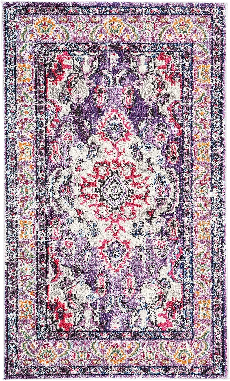 SAFAVIEH Monaco Collection Accent Rug - 3' x 5', Violet & Fuchsia, Medallion Distressed Design, Non-Shedding & Easy Care, Ideal for High Traffic Areas in Entryway, Living Room, Bedroom (MNC243P)