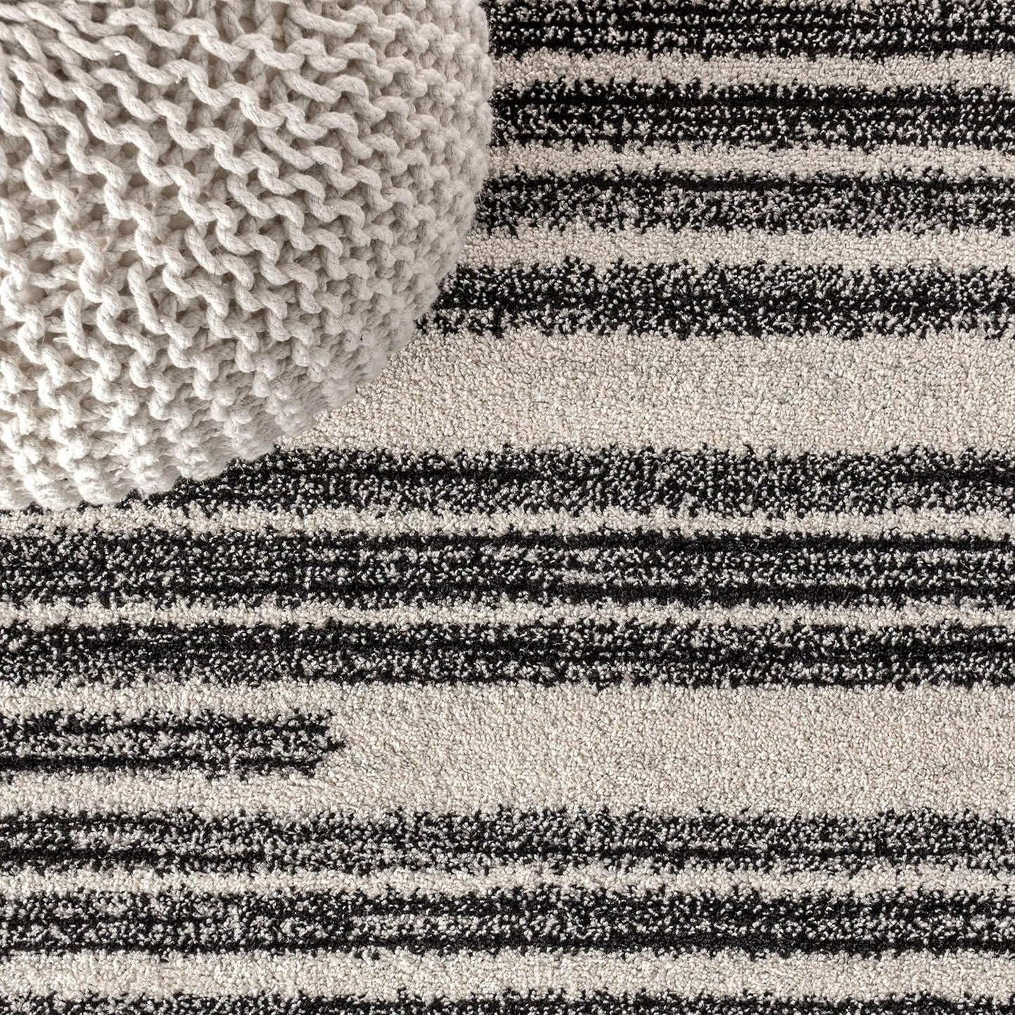 JONATHAN Y Khalil Modern Berber Stripe Cream/Black Indoor Area Rug, 10x13, Contemporary, Bohemian, Easy-Cleaning for Living Room, Bedroom, Kitchen, Pet Friendly, Non-Shedding (MOH207A-13)