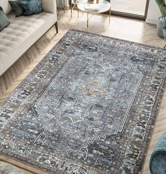 Keen Home Design 8x10 Rug - Machine Washable Area Rug with Non-Slip Backing, Ideal for Living Room, Dining Room, Bedroom - Vintage, Easy Clean, Durable, Low Pile Rug - (8' x 10')