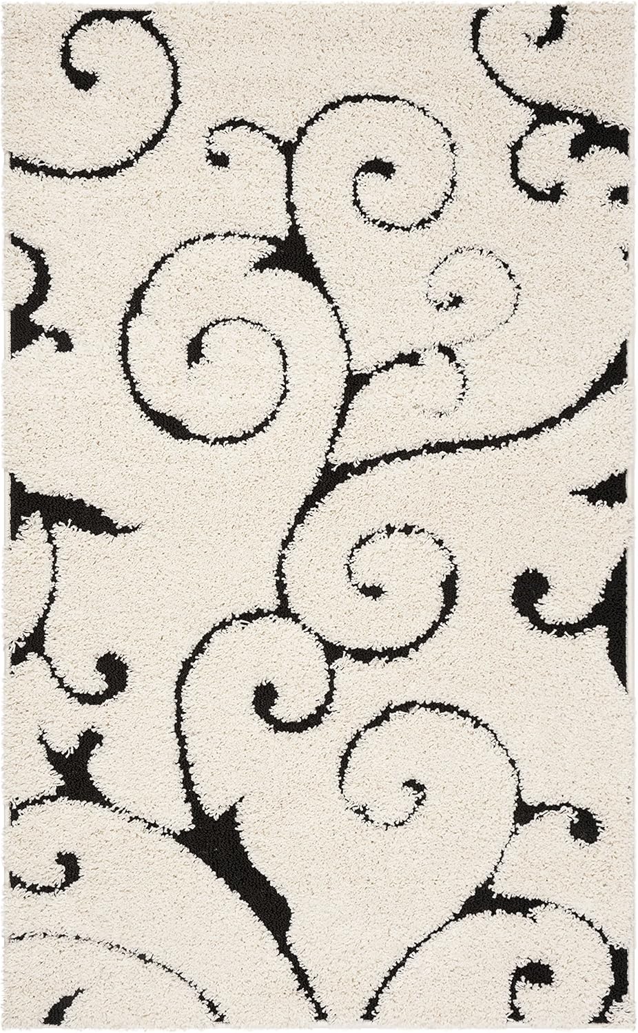 SAFAVIEH Florida Shag Collection Area Rug - 5'3" x 7'6", Ivory & Black, Scroll Design, Non-Shedding & Easy Care, 1.2-inch Thick Ideal for High Traffic Areas in Living Room, Bedroom (SG455-1290)
