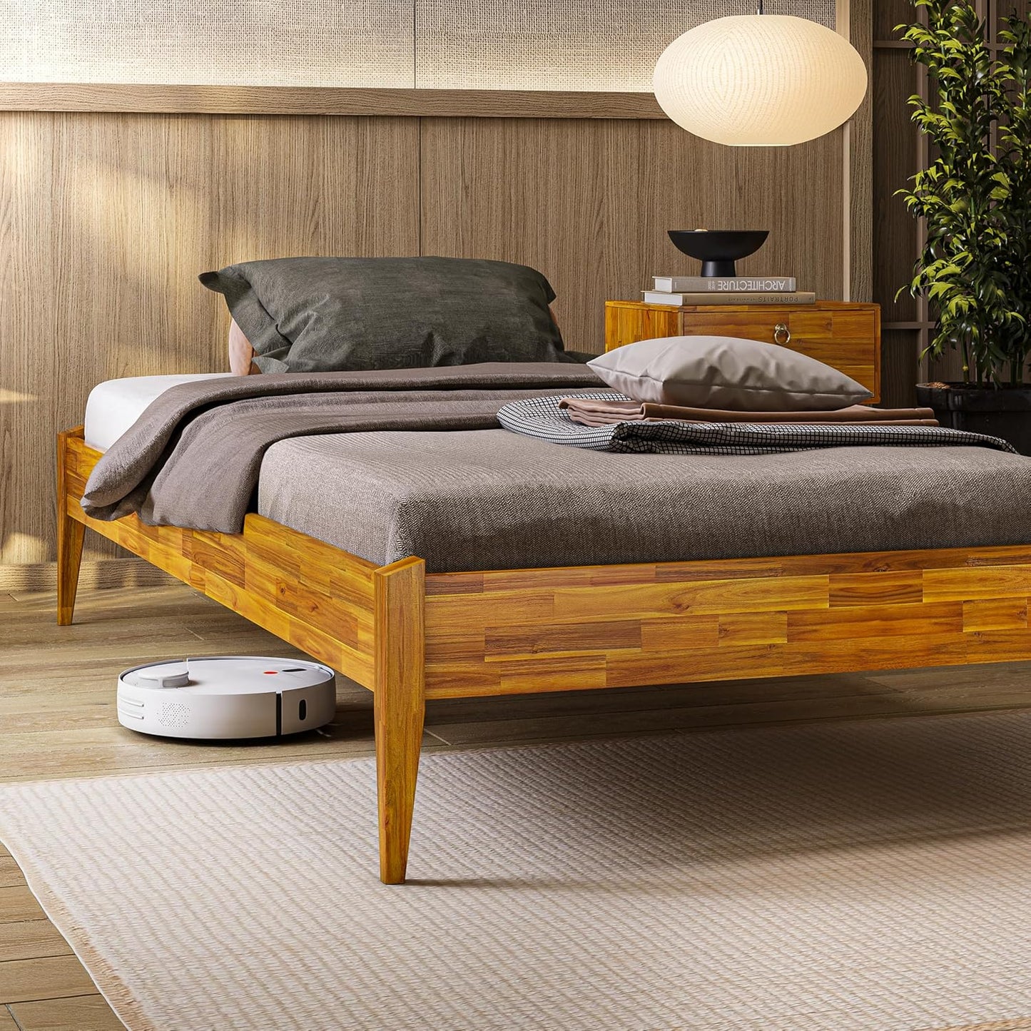 Dinkee Basic Bed Frame Without headboard - Caramel -Full