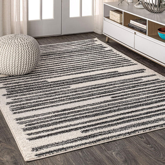 JONATHAN Y Khalil Modern Berber Stripe Cream/Black Indoor Area Rug, 10x13, Contemporary, Bohemian, Easy-Cleaning for Living Room, Bedroom, Kitchen, Pet Friendly, Non-Shedding (MOH207A-13)