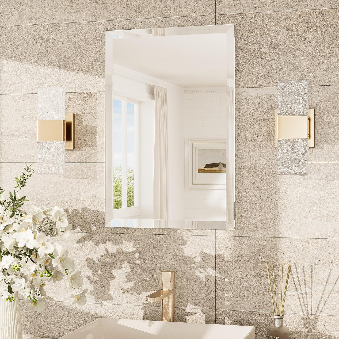 TokeShimi 16x24 Beveled Mirror Bathroom Rectangle, Bathroom Vanity Mirror Frameless with 1" Beveled Edge, Shatterproof Modern Decorative Wall Mirrored for Living Room, Entryway, Restroom