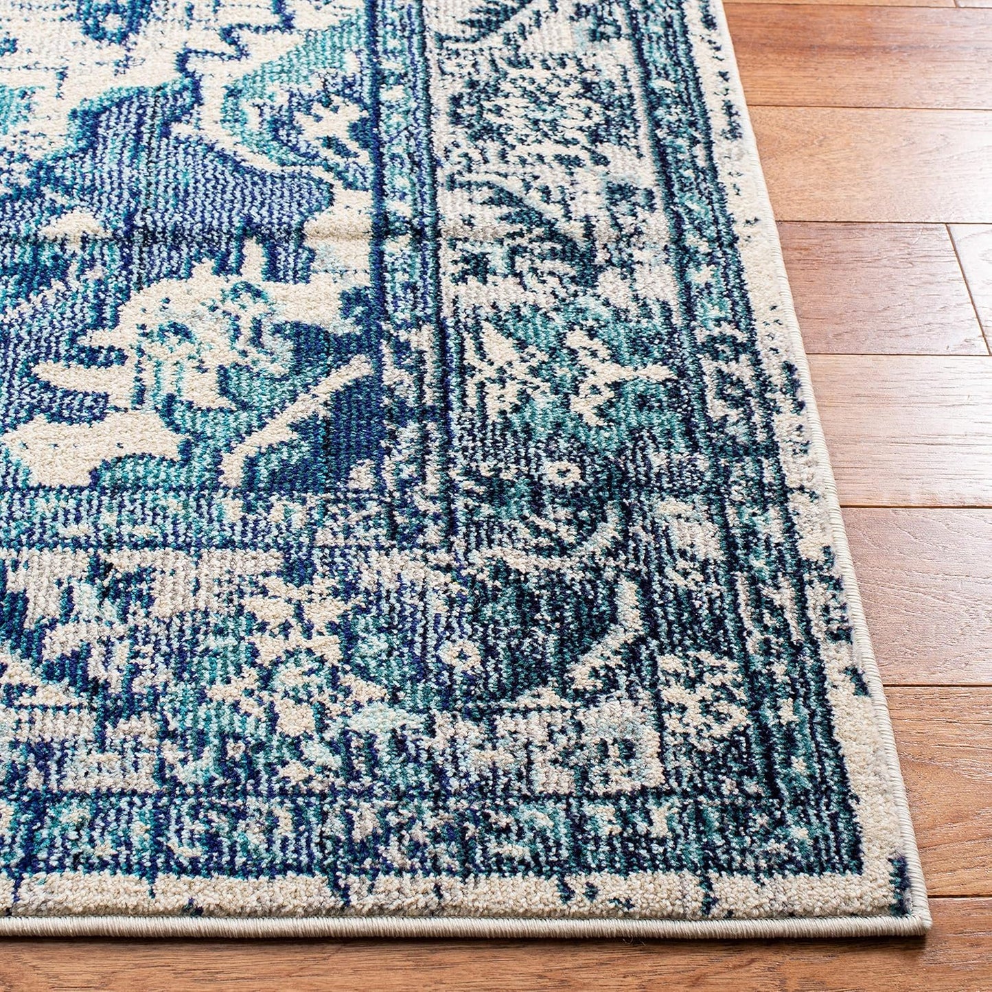 SAFAVIEH Monaco Collection MNC243A Boho Chic Medallion Distressed Non-Shedding Living Room Bedroom Accent Area Rug, 3' x 5', Ivory / Blue