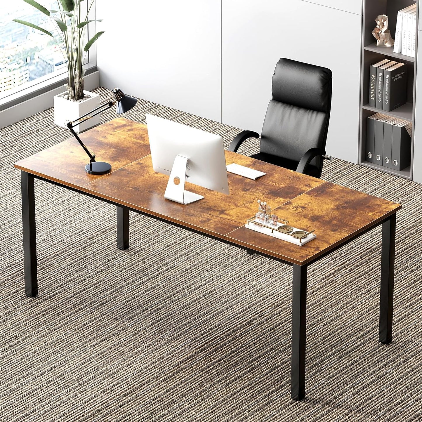 Need 70.8 Inch Executive Office Desk, Large Stylish Computer Desk, Simple Study Writing Desk, Workstation Business Furniture for Home Office, Rustic Brown