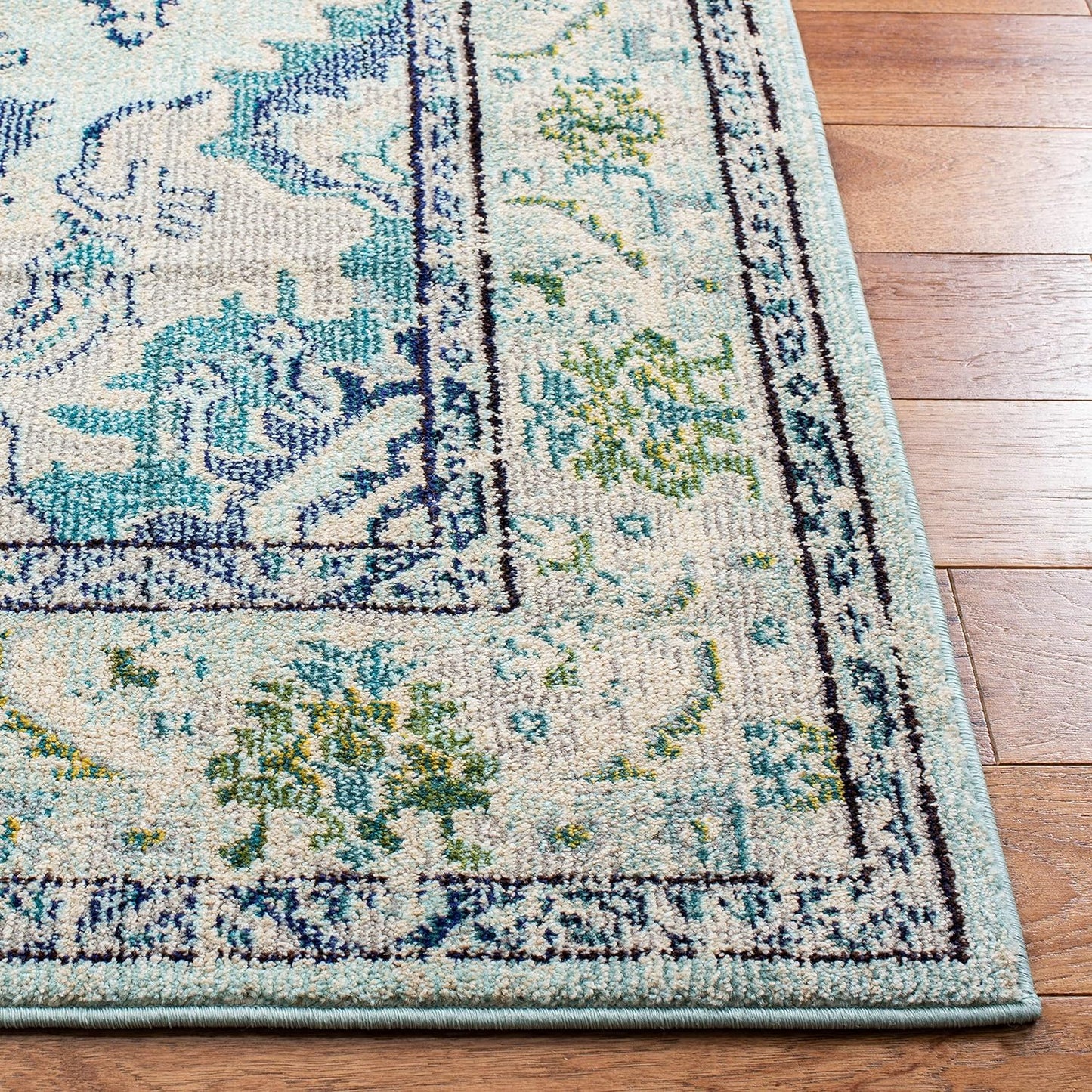 SAFAVIEH Monaco Collection Accent Rug - 3' x 5', Light Blue & Ivory, Medallion Distressed Design, Non-Shedding & Easy Care, Ideal for High Traffic Areas in Entryway, Living Room, Bedroom (MNC243K)