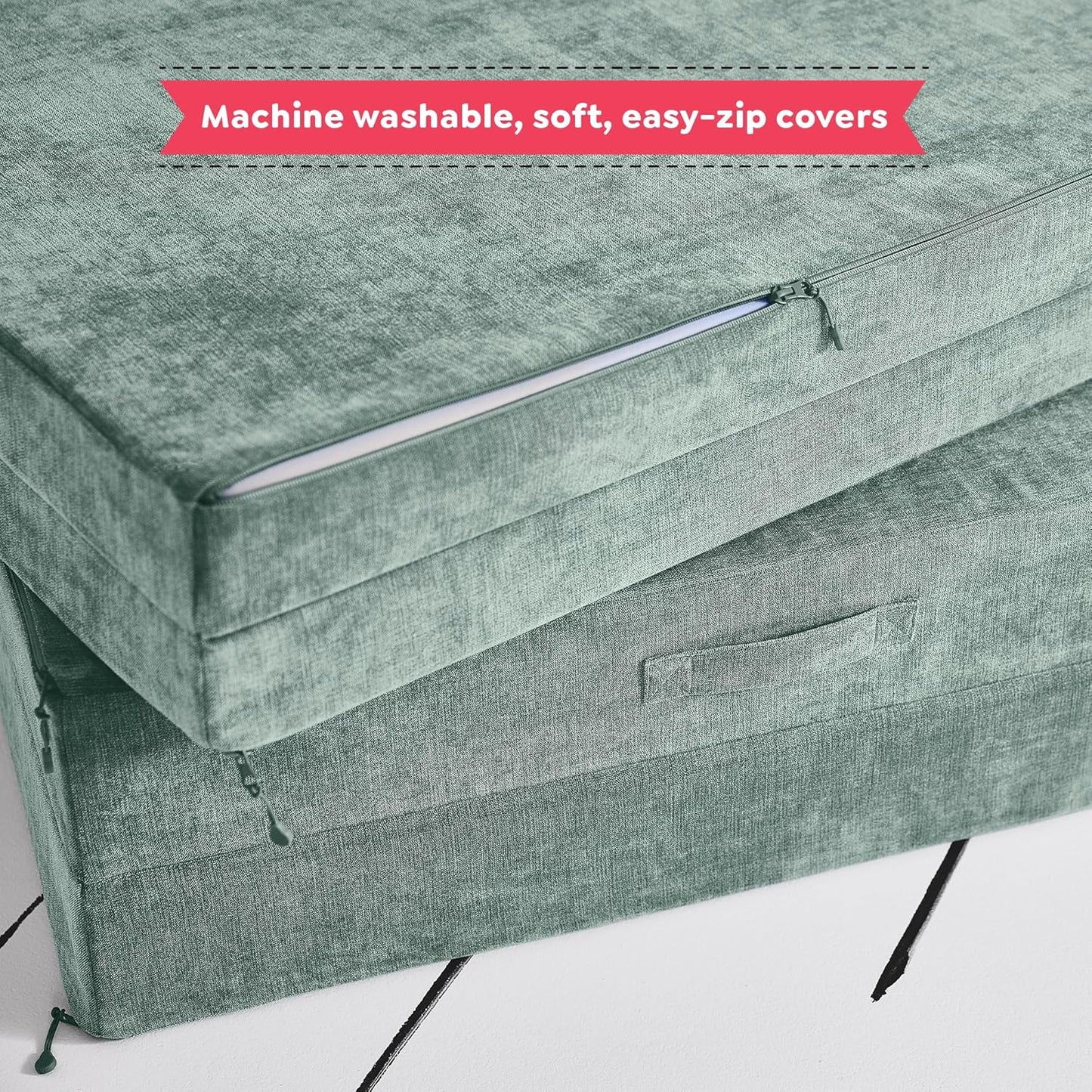 Yourigami Kids and Toddler Play Couch, Convertible Folding Sofa, Durable Foam Modular Design, Green Meadows