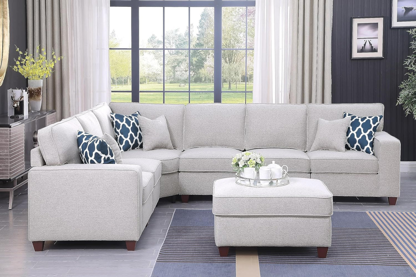 Devion Furniture Garisa Sectional Modular Sofa with Ottoman for Living Room, Apartment, Bedroom, Office, Dorm