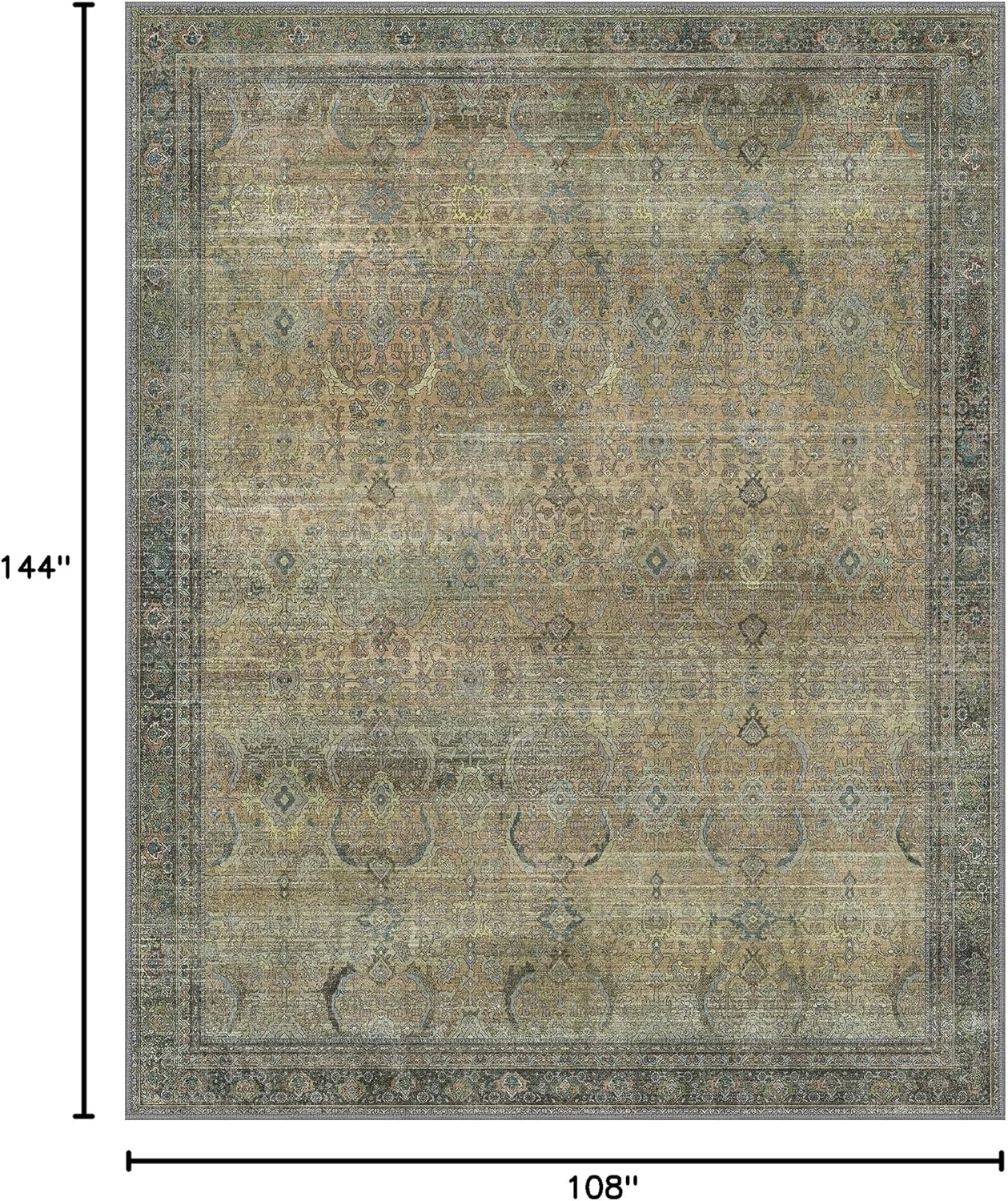 9X12 Area Rugs Machine Washable Rugs for Living Room, Vintage Boho Large Rugs for Bedroom Dining Room, Non Slip Indoor Soft Distressed Lightweight Thin Low Pile Carpet, Vintage Sunset