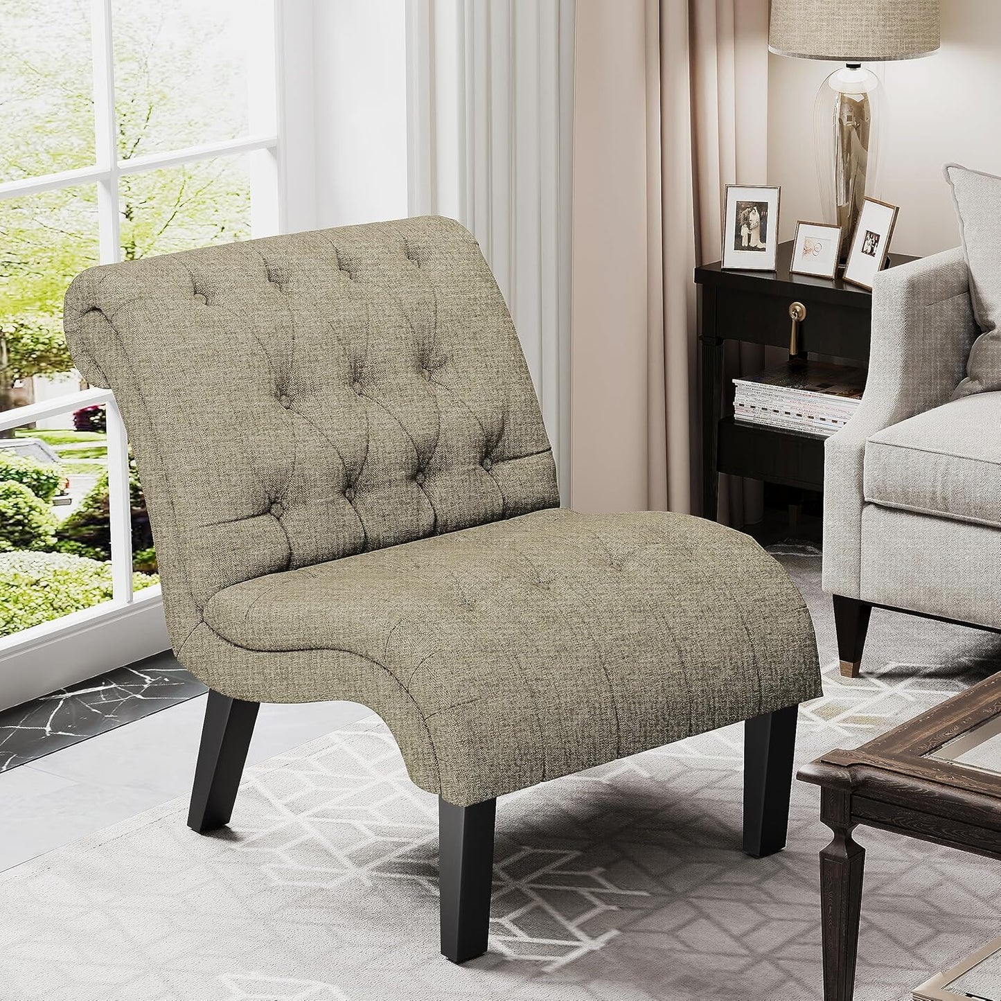 Yongqiang Accent Chair for Bedroom Living Room Modern Button Tufted Upholstered Armless Corner Chair with Wood Legs