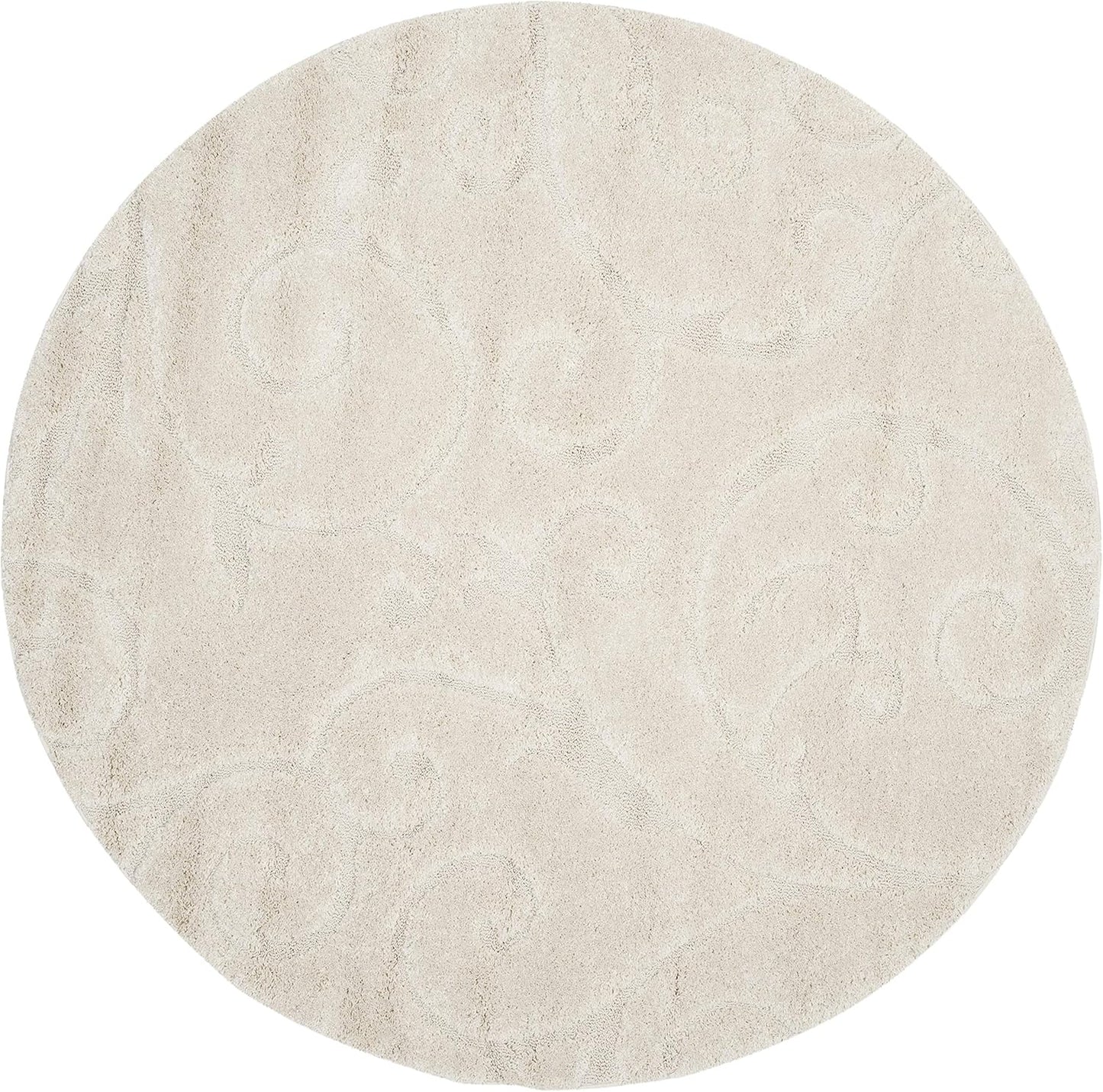 SAFAVIEH Florida Shag Collection Area Rug - 4' Round, Creme & Creme, Scroll Design, Non-Shedding & Easy Care, 1.2-inch Thick Ideal for High Traffic Areas in Living Room, Bedroom (SG455-1111)