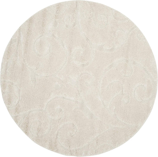 SAFAVIEH Florida Shag Collection Area Rug - 4' Round, Creme & Creme, Scroll Design, Non-Shedding & Easy Care, 1.2-inch Thick Ideal for High Traffic Areas in Living Room, Bedroom (SG455-1111)