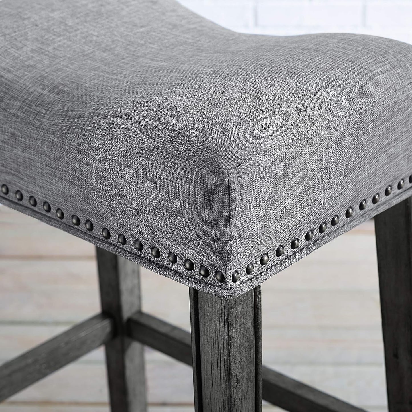 Roundhill Furniture Coco Upholstered Backless Saddle Seat Bar Stools 29" Height Set of 2, Gray