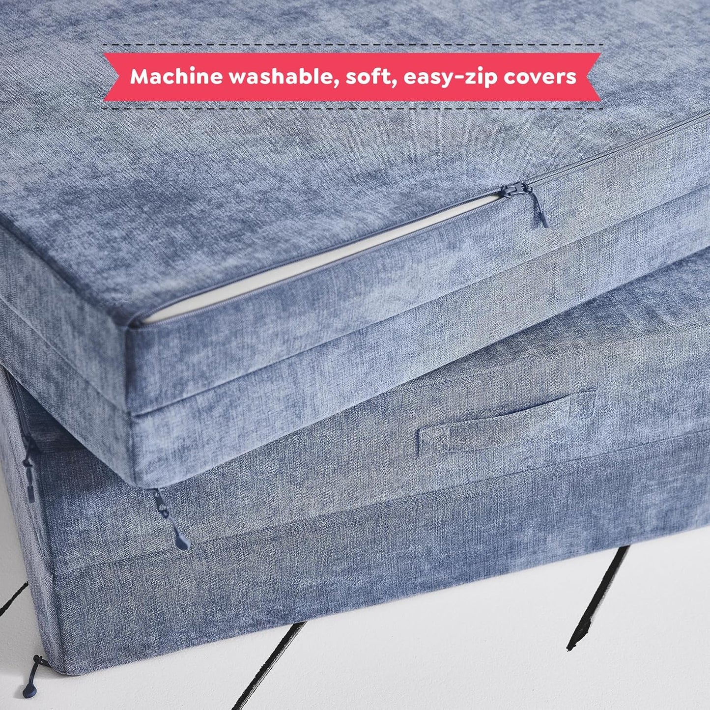 Yourigami Kids and Toddler Play Couch, Convertible Folding Sofa, Durable Foam Modular Design, Blue Lagoon