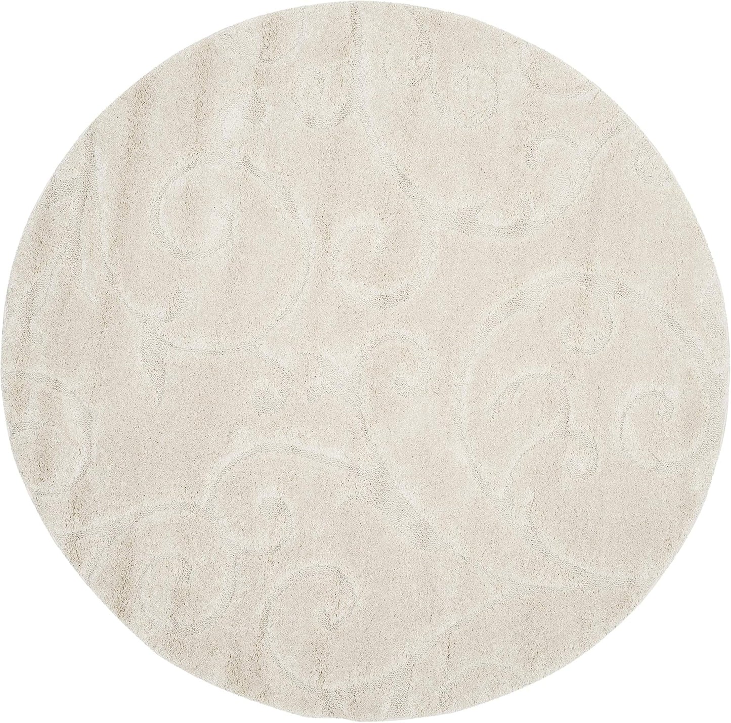 SAFAVIEH Florida Shag Collection Area Rug - 10' Round, Creme & Creme, Scroll Design, Non-Shedding & Easy Care, 1.2-inch Thick Ideal for High Traffic Areas in Living Room, Bedroom (SG455-1111)